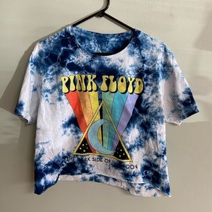Pink Floyd Dark Side of the Moon Cropped T-shirt Womens L Blue Tye Dye NWOT